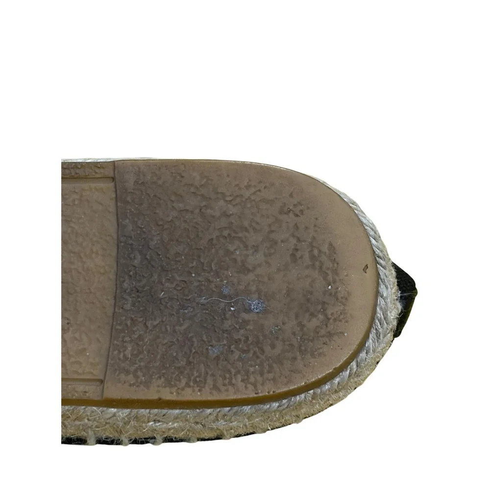 Saint Laurent Womens Espadrilles Flats Shoes Black Canvas Embroidered Logo 37.5